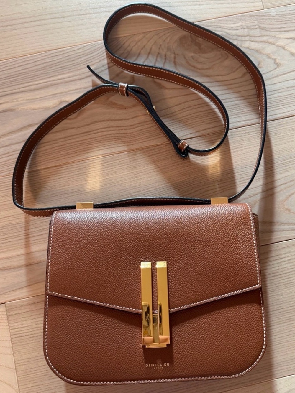DeMellier Brown Crossbody Bag Turn Lock Gold Hardware Lined Inner Pockets
